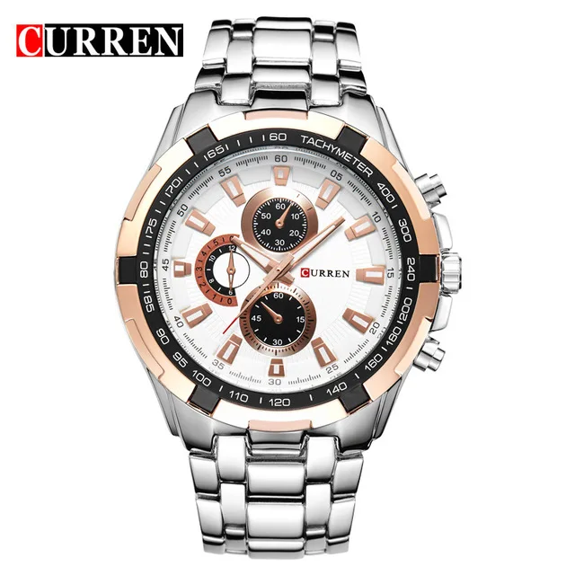 Silver Gold CURREN 8023 мужские кварцевые часы Лидирующий бренд Мужские Аналоговые военные спортивные часы мужские армейские водонепроницаемые часы из нержавеющей стали Relogio Masculino - Цвет: Silver Gold