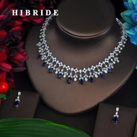hibride luxury blue water drop cubic zirconia jewelry sets for women bride necklace set wedding accessories wholesale n 421