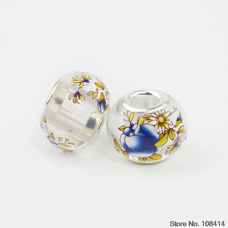 5 шт. разноцветные Круглые Стеклянные Бусины 10 х14 мм|big hole|for pandoraglass beads charms |