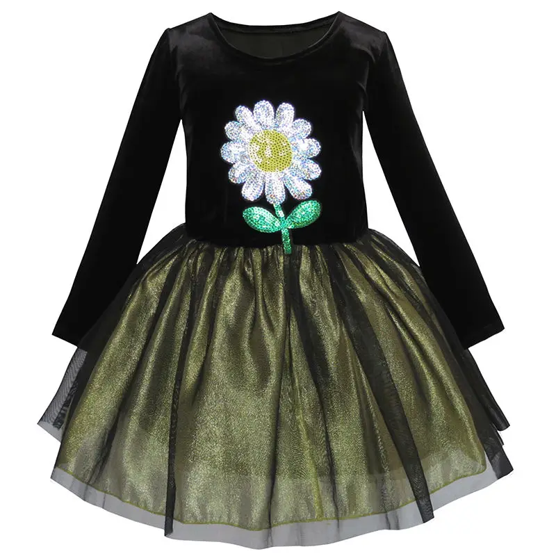 Sunny Fashion платья для девочек платье Цветок Вышитый Длинный рукав Тюль Платье 2020