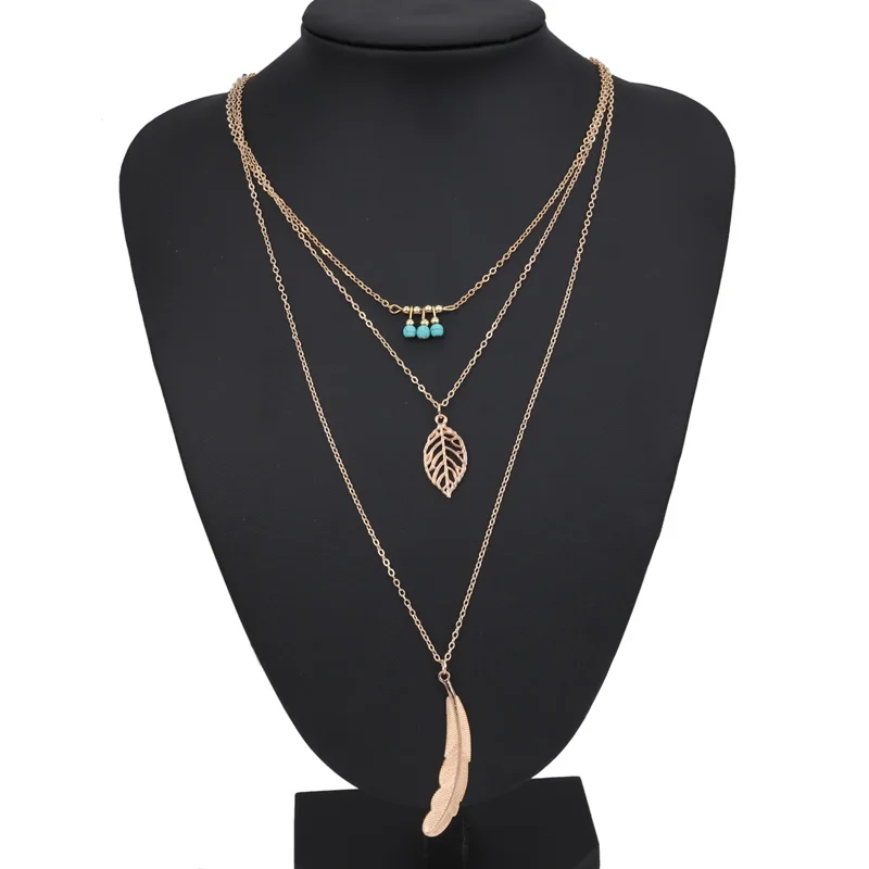 Btuamb Boho Seed Beads Hollow Leaves Lone Feather Necklaces for Women Jewelry Hot Sale Multi Layer Statement Pendants | Украшения и