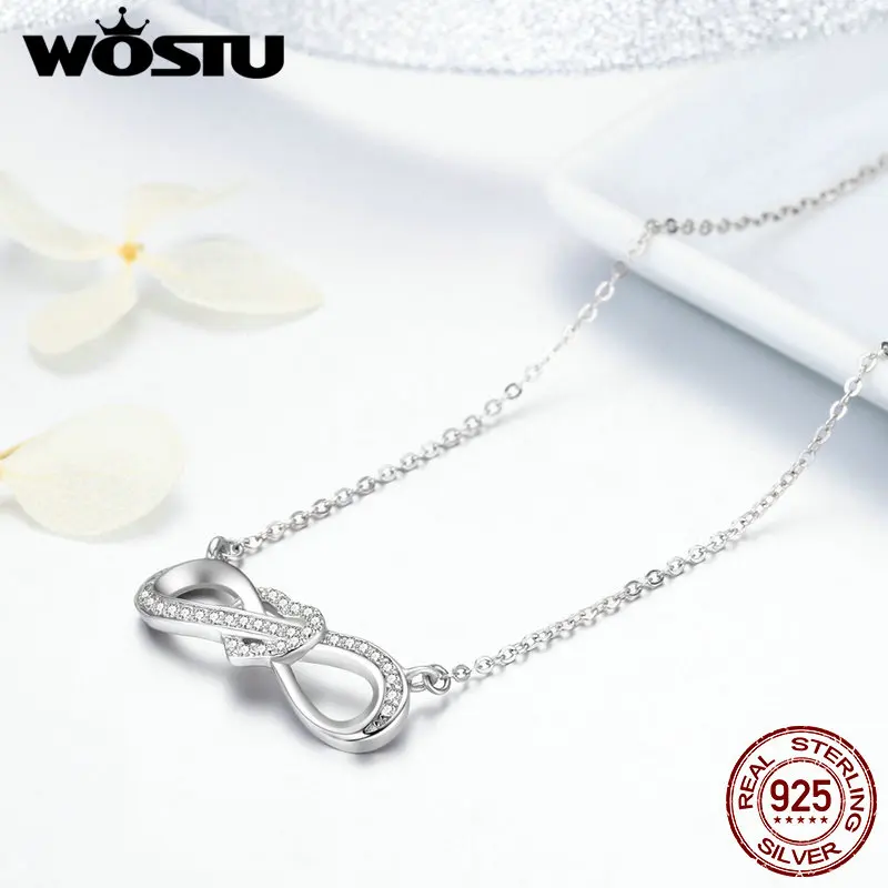 WOSTU подлинное серебро 925 пробы бесконечность любовь сердце Узелок ожерелье с