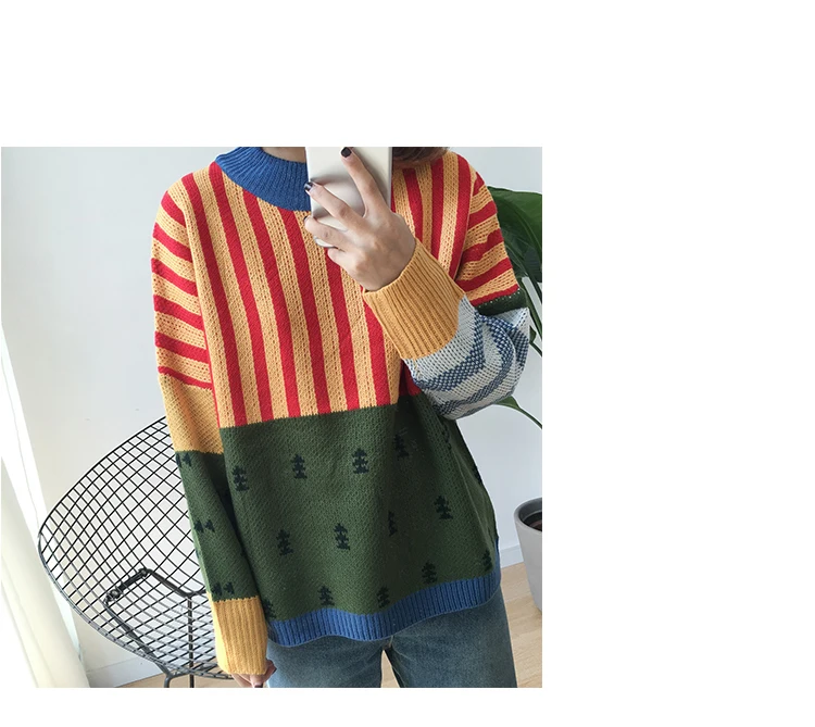 Женские свитера Kawaii Ulzzang, свободные, дикие цвета, корейский вязаный свитер, Женская Корейская одежда Harajuku для женщин