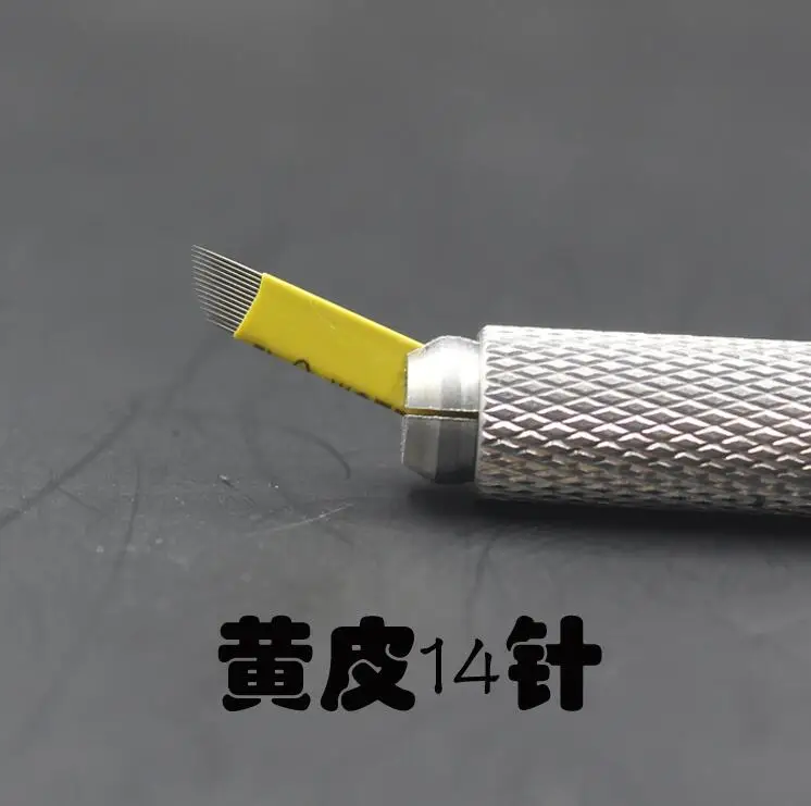 100 шт. желтая 14 pin Laminas микроблейдинг tebori тату иглы Гути лезвие для 3D вышивки бровей