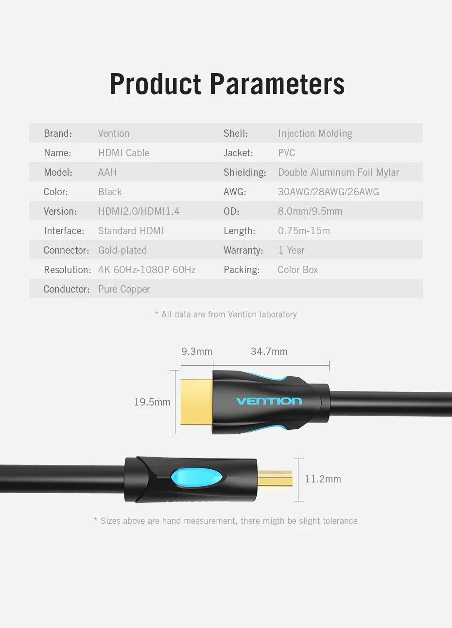 Vention HDMI кабель 4K HDMI к HDMI 2,0 позолоченный Соединительный кабель для разветвителя Переключатель HDMI кабель для HDTV lcd PS3 4 Pro 5 м 10 м