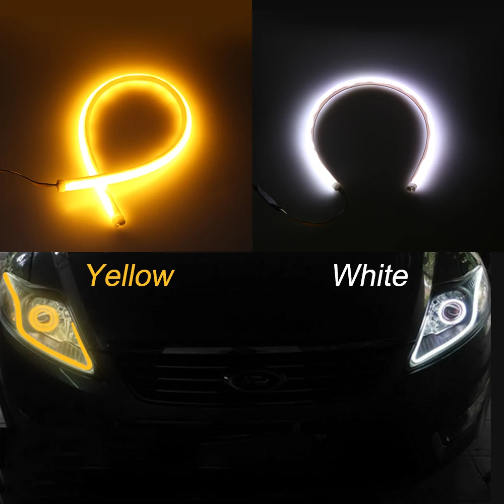 Автомобиль гибкая DRL запуск поворотник белый желтый светодиод течет бар