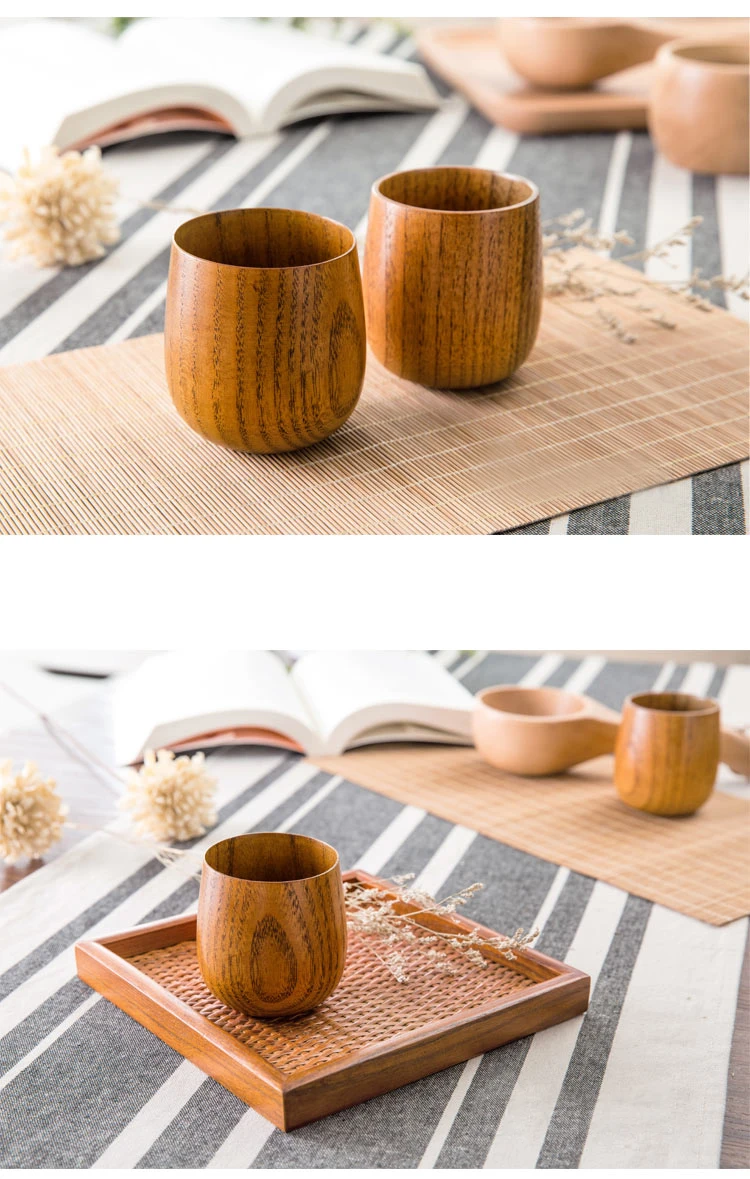 OYOURLIFE Japanese Style Natural Wooden Cup Reusable Environmental Protection Tea Coffee Milk Wine Cup Heat Insulation Water Cup