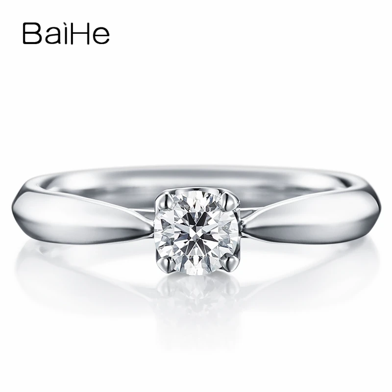 

BAIHE Solid 10K White Gold(AU417) About 0.25ct Certified Round Moissanite Engagement Wedding Women Trendy Fine Jewelry Gift Ring