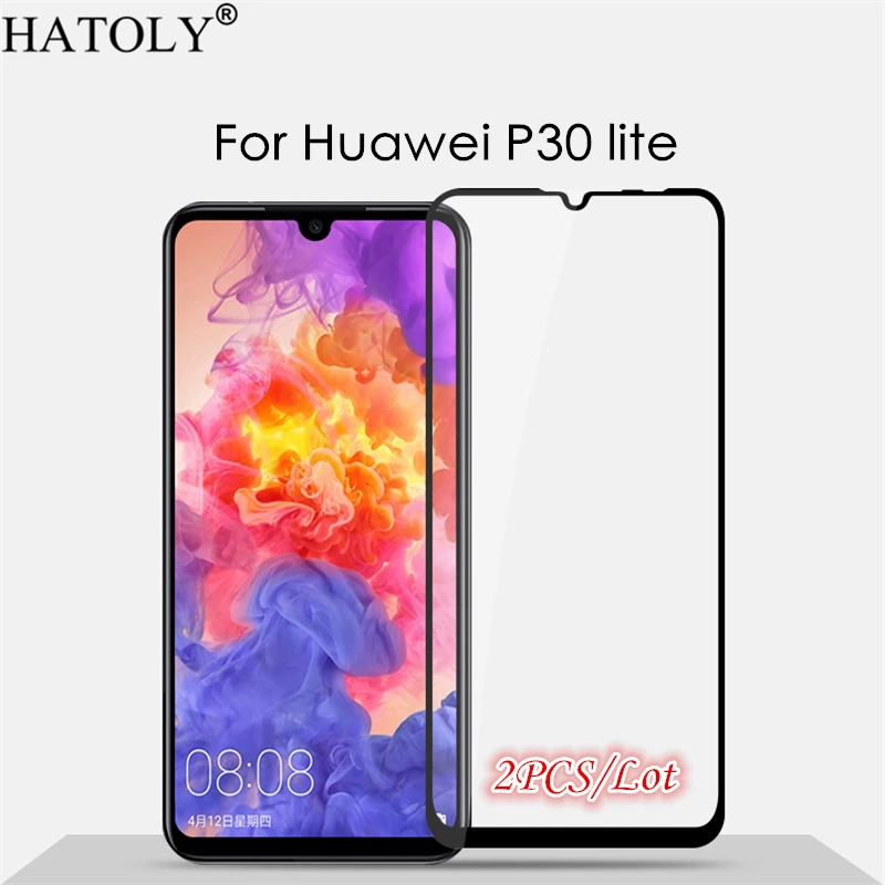 Protector de pantalla de vidrio templado para Huawei P30 lite, cubierta completa con pegamento, vidrio templado para Huawei P30 lite, 2 uds.-0