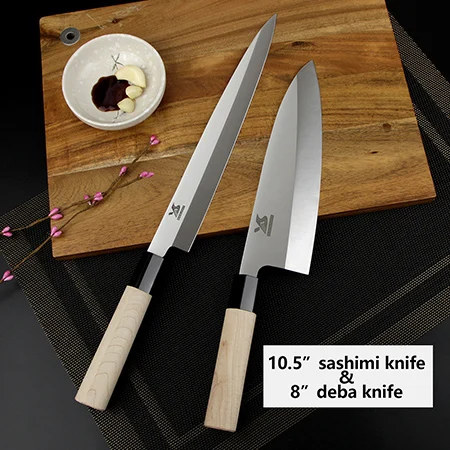 10.5inch and 8inch BIGSUNNY набор из 2 шт сашими Набор ножей немецкая сталь суши и нож Деба-10,"& 7", 10,"& 8", 1"& 7", 1"& 8"-деревянная ручка - Цвет: 10.5inch and 8inch