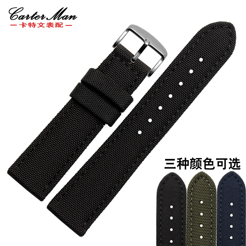 New nylon watchband 18mm 20mm 22mm 24mm canvas +genuine leather inner strap black army green blue bracelet | Наручные часы