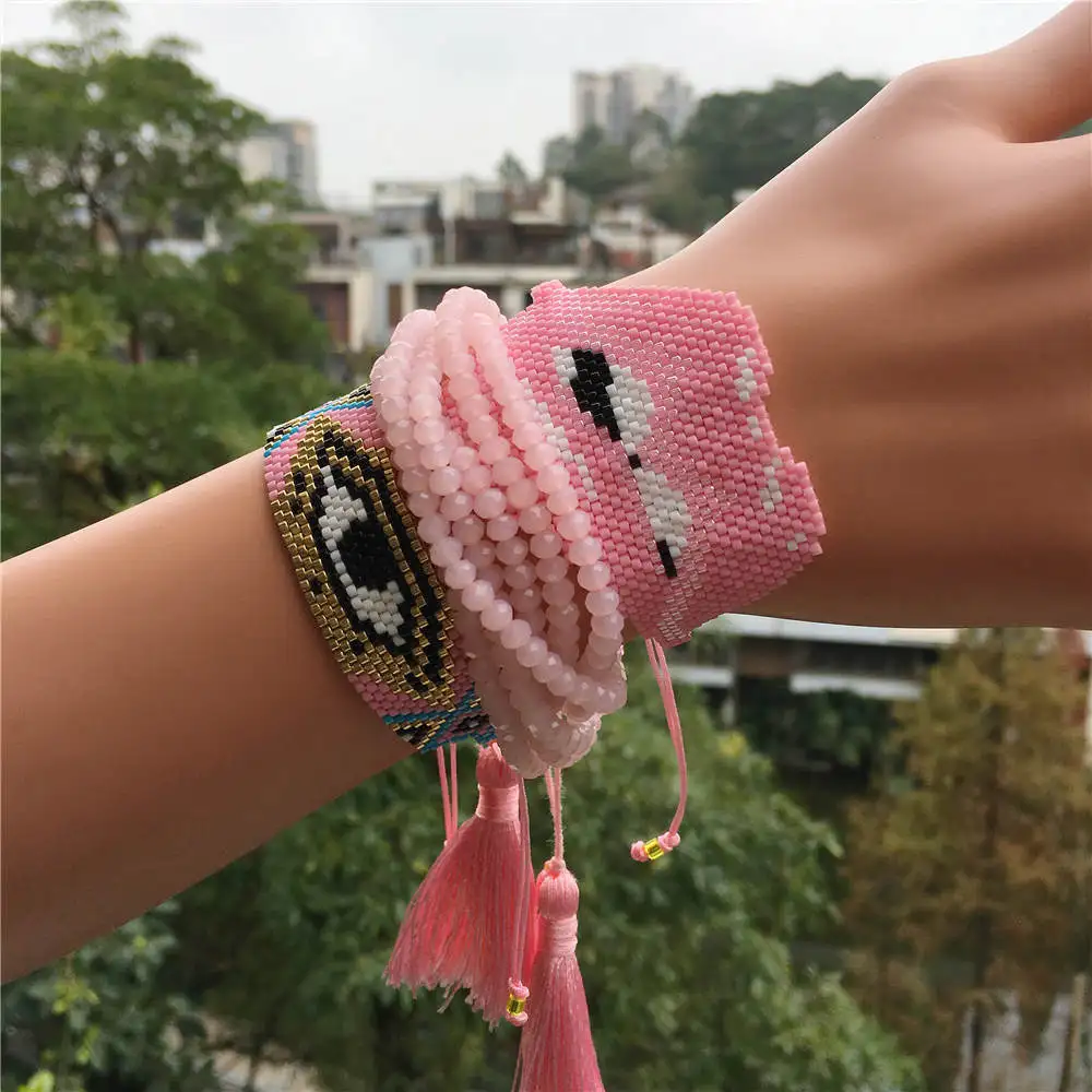Go2boho MIYUKI сексуальный браслет в форме губ Lucky Турецкий Дурной глаз ювелирные изделия розовый кристалл Pulsera браслеты для женщин Handmad Delica бусины Подарок