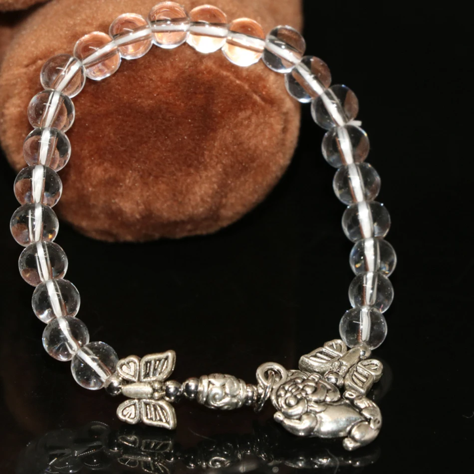 

High grade 6mm white electroplate crystal strand bracelets round beads silver-color accessories jewelry making 7.5inch B2110
