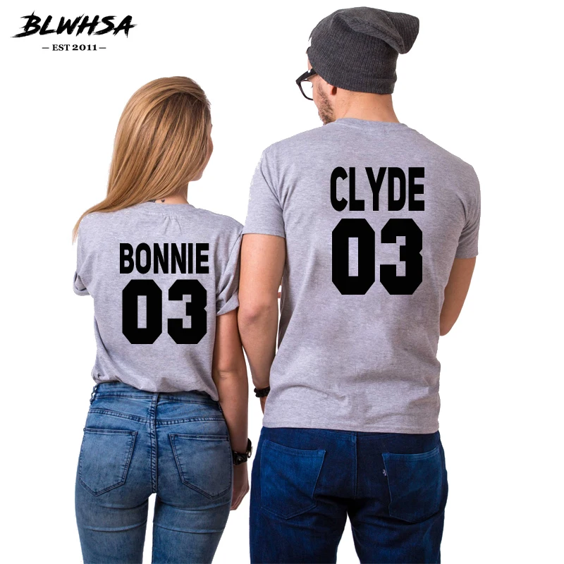 

BLWHSA Bonnie Clyde 03 Couples T Shirt Women Causal Cotton Bonnie Clyde Print Lovers Couples T-Shirt Short Sleeve Men Top Tees