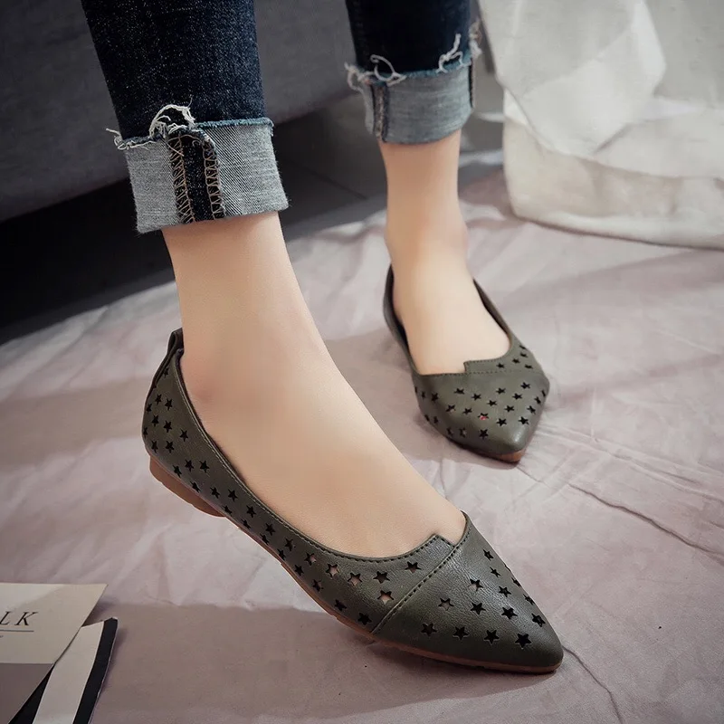 Women Flats 2019 Summer Fashion Pointed Toe Breathable Hollow Out Ballet Soft Slip on Outdoor Casual Jelly Shoes | Обувь
