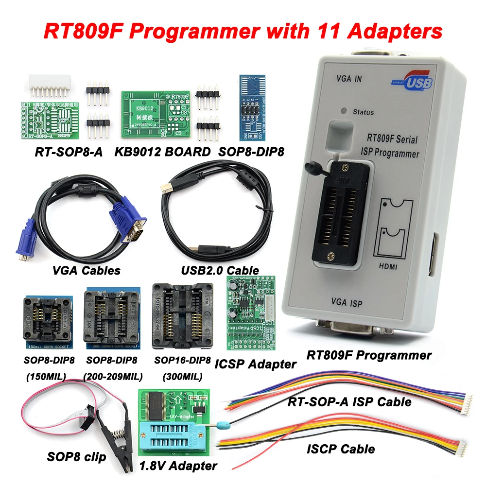 100% Оригинальный RT809F + 11 переходников ЖК дисплей ISP программист sop8 IC Тест Зажим 1 8 V