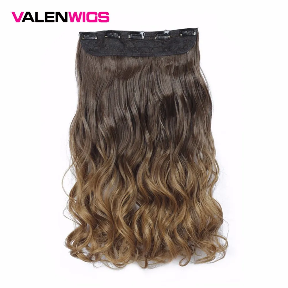 ValenWigs длинные волнистые один зажим на один кусок Омбре натуральный цвет Женские синтетические термостойкие парики 5 клипов в волосах