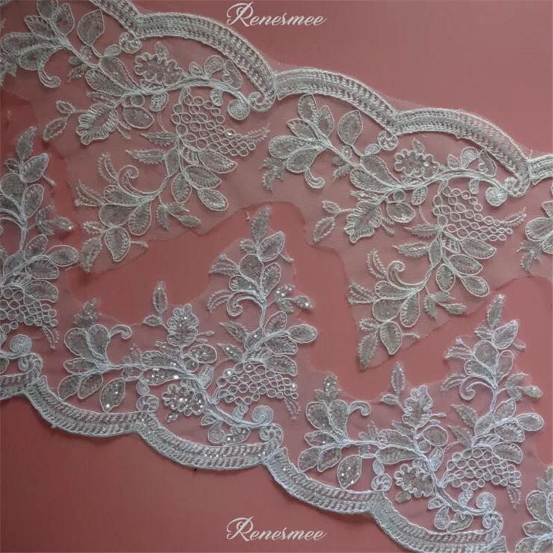Delicate 1m White/Ivory Sequin Cording Fabric Flower Venise Venice Mesh Lace Trim Applique Sewing Craft for Wedding Dec. 21.5cm | Дом и сад