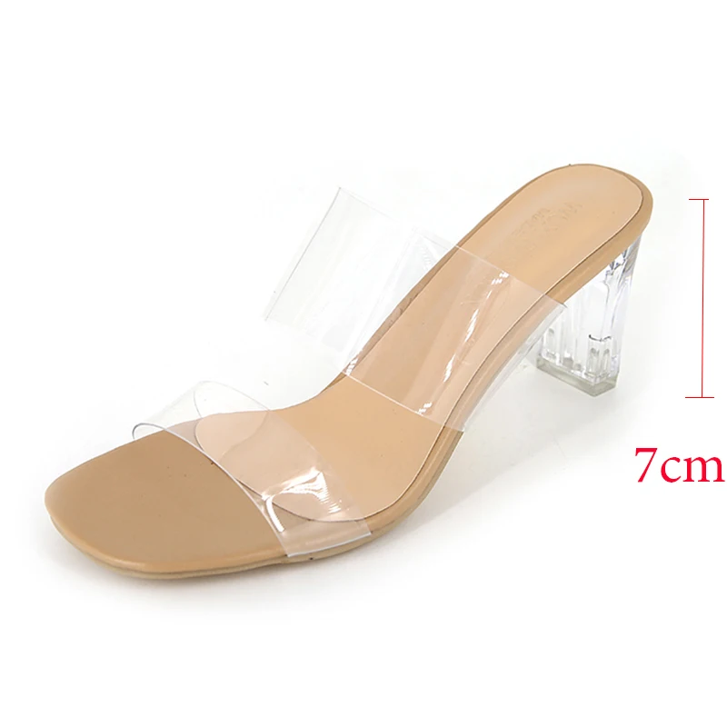 7 CM Heel Apricot Пикантные прозрачные босоножки на высоком каблуке; женская обувь; прозрачные Шлепанцы из ПВХ; летние шлепанцы; женские шлепанцы; свадебные босоножки; zapatos de mujer - Цвет: 7 CM Heel Apricot