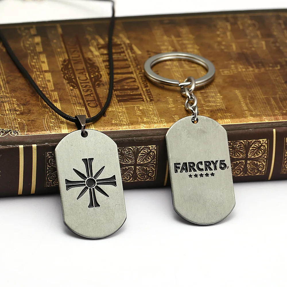 Игра Farcry 5 брелок кулон ожерелье украшенная металлическими крестами Dog Tag кожаный