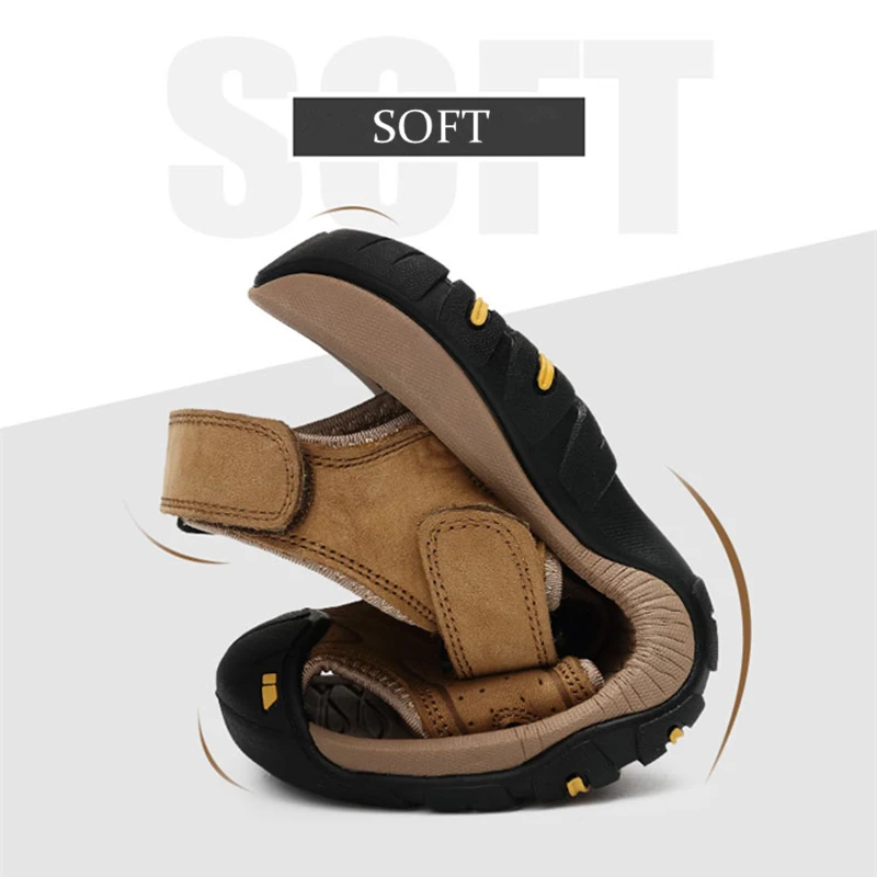 Big Size 11 12 Mens Real Leather Close Toe Casual Sandal Hollow out Summer Hook Loop Beach Shoes Eur 45 | Обувь