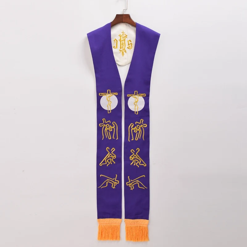 Religion Priest Scarves Stole Cross Grape Figure Embroidery Tassels Minister Clergy Formal Church Stole