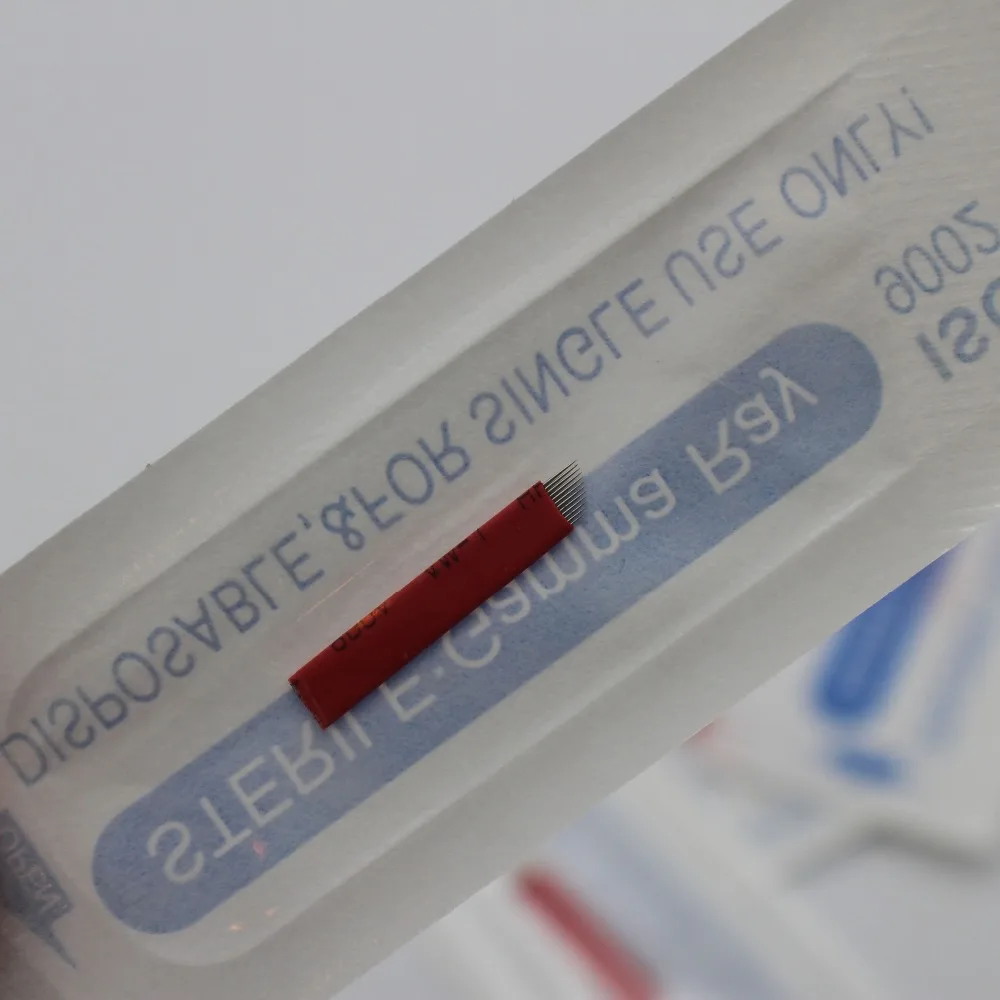

100 Pcs Red 12 Pin Manual Eyeborw Tattoo Needles Microblading Needle Blade For Permanent Makeup Tattoo Pen 3D Embroidery Eyebrow