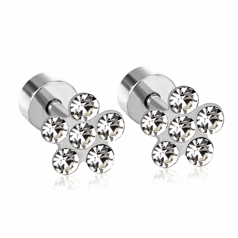 silver Роскошные Детские/девичьи/Дамские серьги, золотые/серебряные, Размер 6 мм, цветные, белые, Кристальные, антиаллергенные, винты, маленькие серьги-гвоздики в виде цветка - Окраска металла: silver