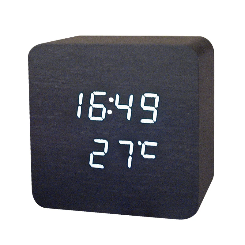 Новые деревянные цифровые светодиодные настольные часы-будильник термометр