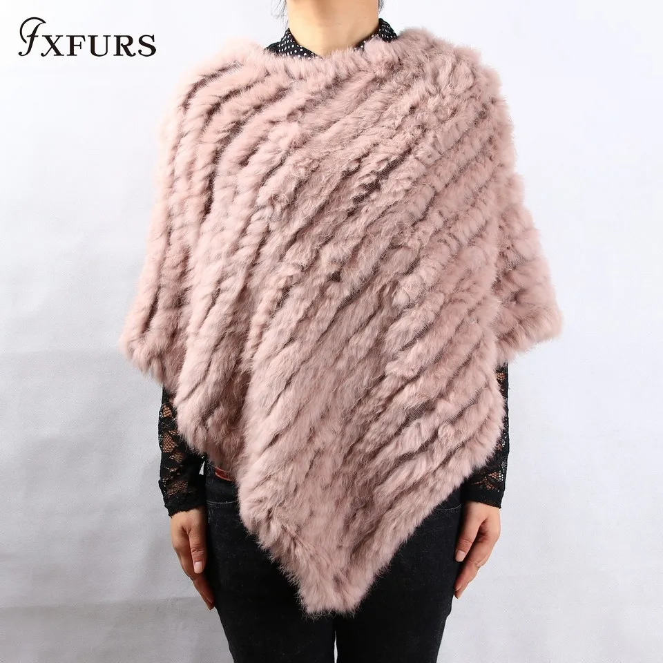 Фото FXFURS/хит продаж, зимнее женское меховое пончо с кроличьим мехом, пуловер с треугольным кроличьим мехом, шаль, модный жилет, новые цветные крол... №2