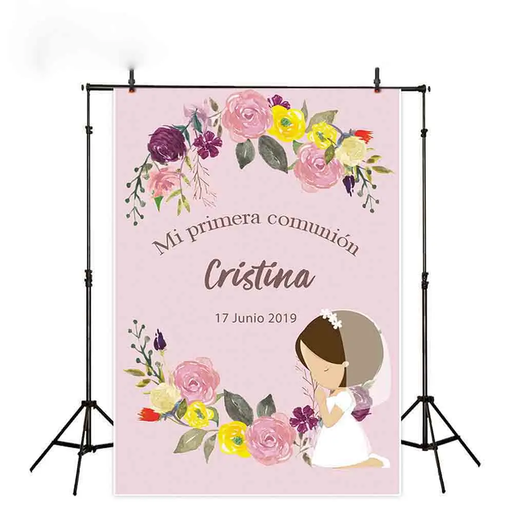 MEHOFOTO Первое Святое Причастие Фон фотографии розового цвета с цветочным рисунком
