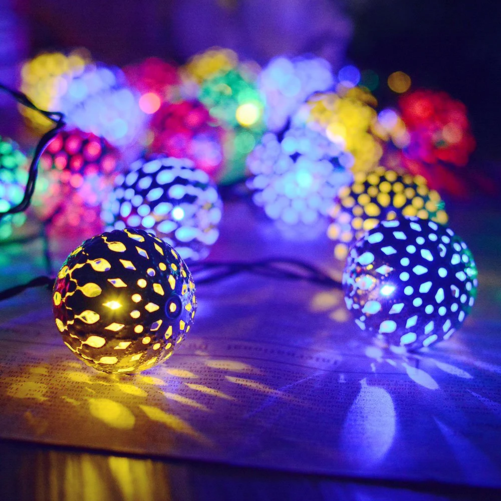 12m led night light Solar Powered Rattan Ball LED Fairy String Lights Garden Patio Wedding Christmas holiday Light white | Освещение