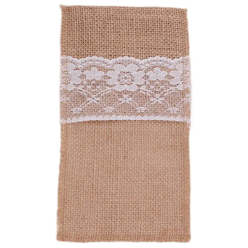 5 шт./лот карманы из натурального джута с кружевом свадебная посуда в