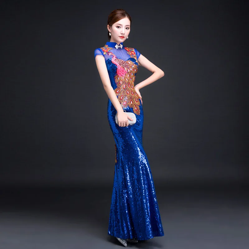 Невесты Cheongsam длинное современное Qipao кружевное сексуальное зеленое китайское Восточное стильное платье традиционное свадебное платье Женская мода S-3XL
