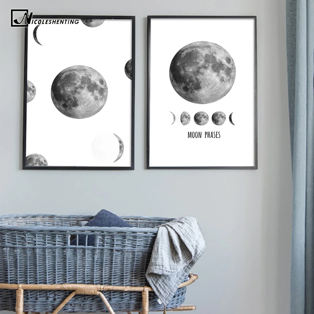 NICOLESHENTING Moon Phase Space Poster Prints Minimalist Wall Art Canvas Painting Picture Home Decor Nordic Style Decoration|poster print|painting