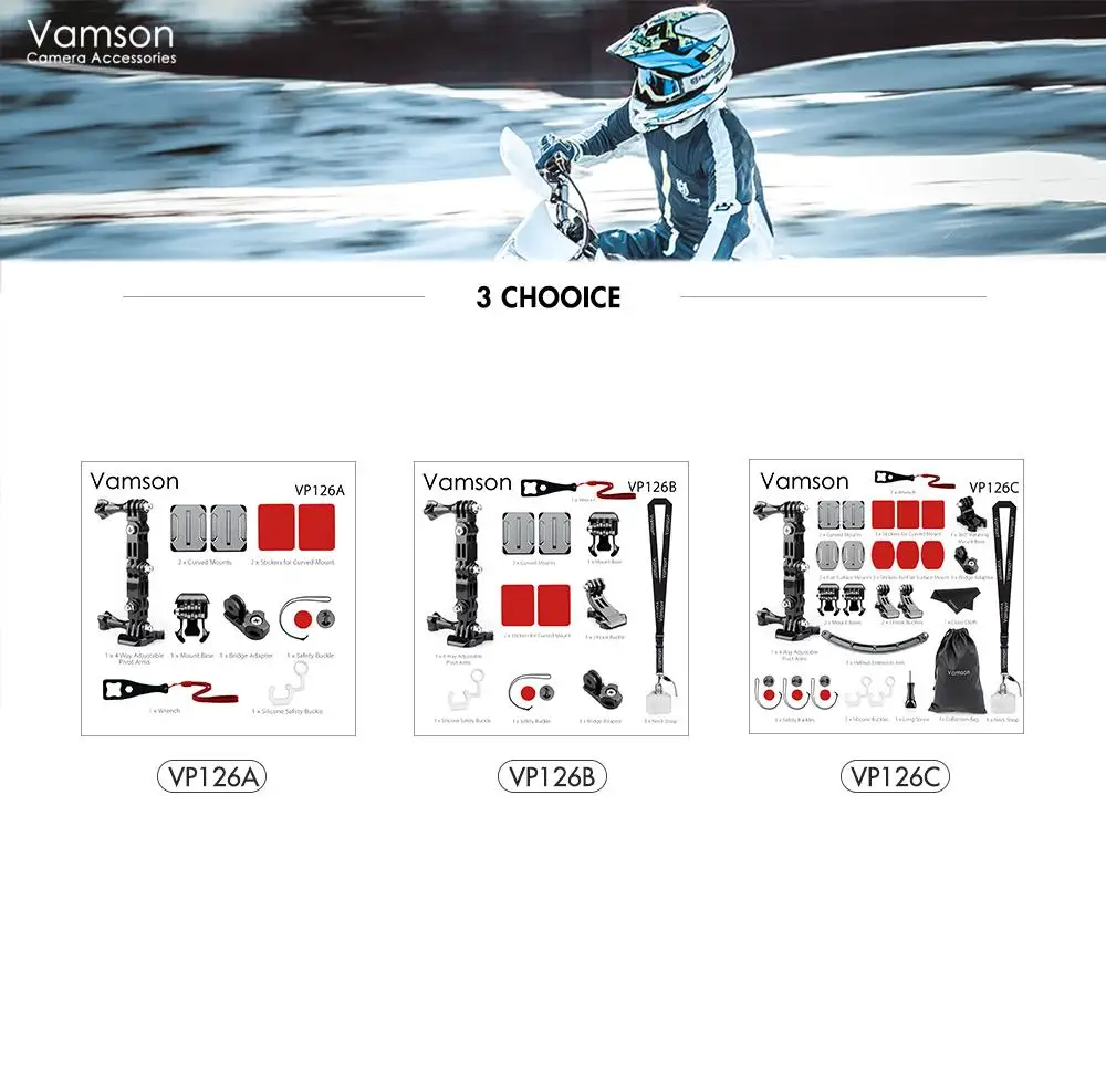 Аксессуары Vamson для Gopro Hero7 6 5 4 комплект шлема 4-стороннее регулируемое поворотное