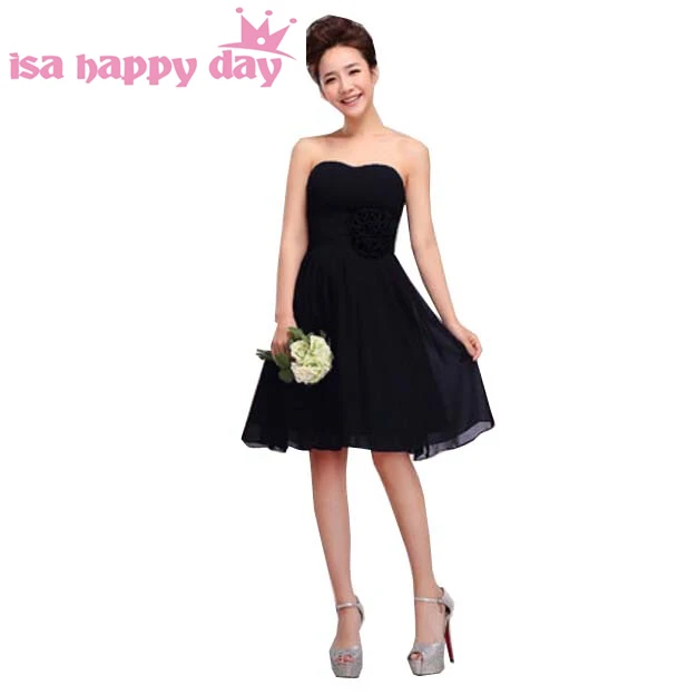 Вечерние платья для подружки невесты короткие без бретелек девочек черные на