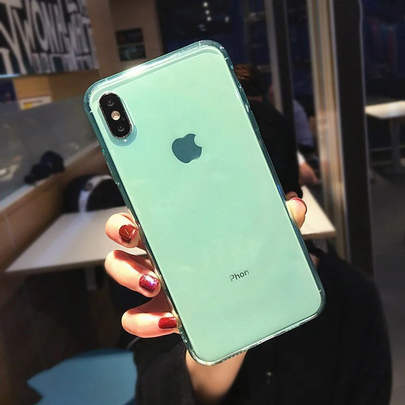 Прозрачный мягкий силиконовый чехол для iPhone XS Max XR X противоударный ярких цветов 7