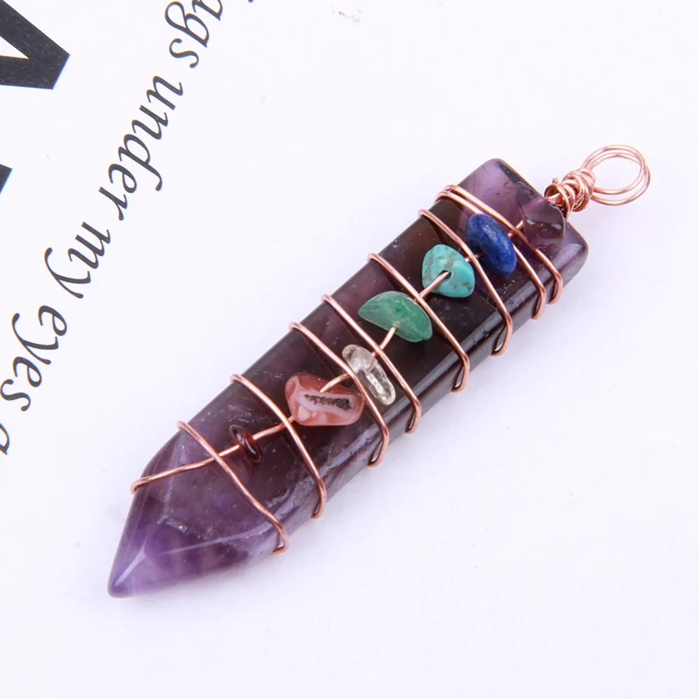 Натуральный Аметист Кристалл точка 7 Чакра каменные чипсы бусины подвесной рейки