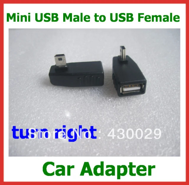 100pcs Car Adapter T style Mini USB Male to USB Female Adapter Turn Right USB Converter MP3 Connector USB OTG Host Free Shipping