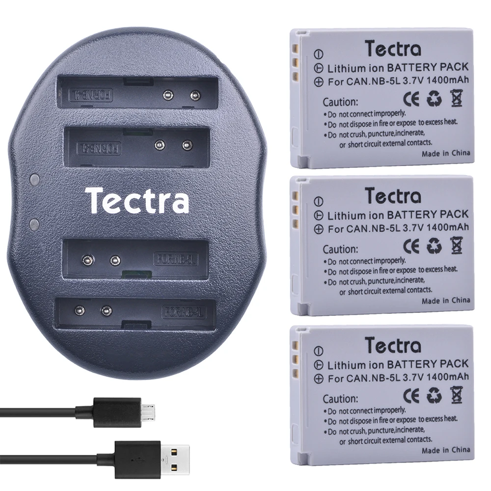 Tectra 3PCS NB-5L NB5L литий-ионный аккумулятор + USB двойное зарядное устройство для Canon