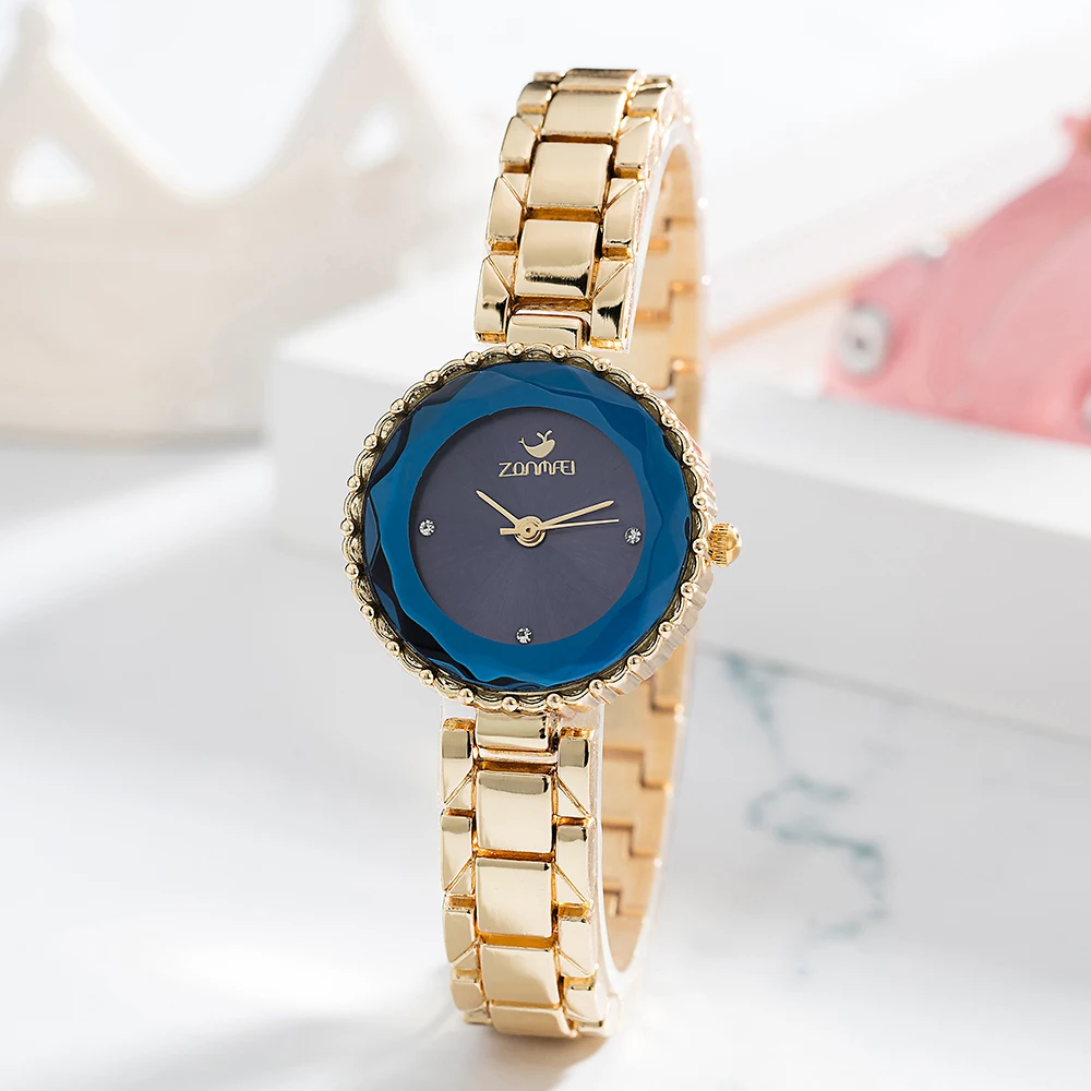 3PCS Ladies Blue Wristwatches ZONMFEI Brand Watches For Women High Quality Stainless Steel Bracelet Watches Set with Gift Box