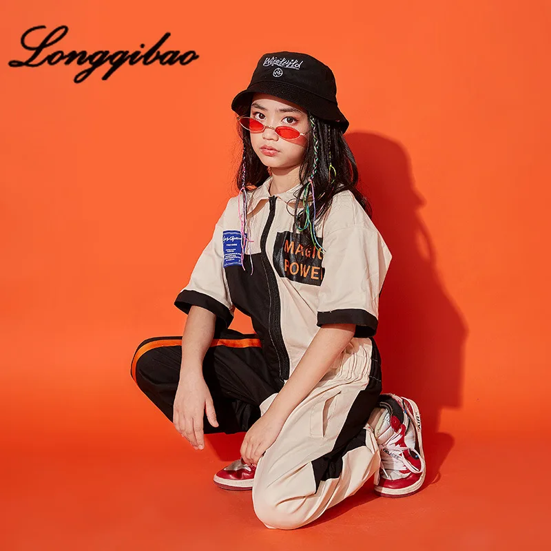 Children's street dance suit girls hip hop bodysuit tide clothes children's modern performance handsome costumes | Детская