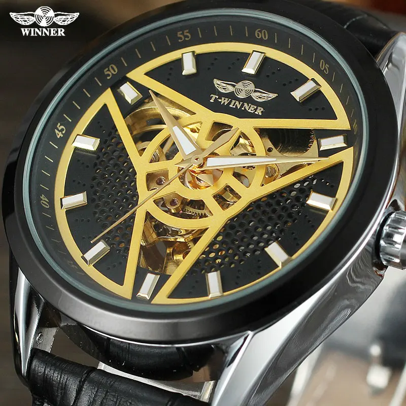 

WINNER Brand Watches Men Mechanical Watches Man Skeleton Watch Leather Strap Wristwatches Fashion Gift Clock Relogio Masculino