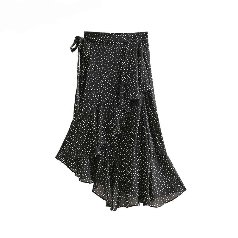 JuneLove элегантная шифоновая юбка в горошек с оборками и бантом асимметричная