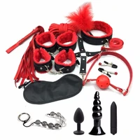 1014pcs bdsm bondage restraint set sex handcuffs whip mouth gag rope anal beads butt plug bullet vibrator sex toys for woman