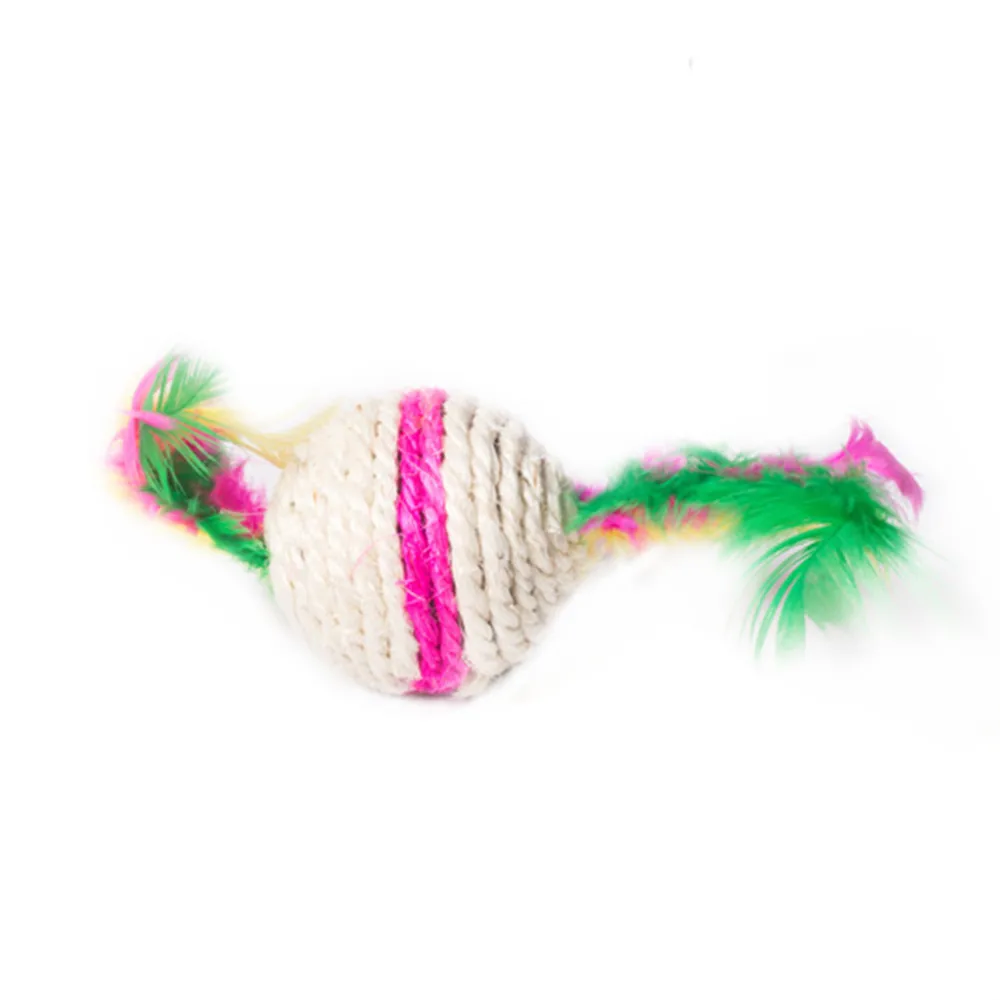 Cat Toy Ball Interactive Kitten Play Game Chewing Rattle Scratch Sisal And Feathers Training Funny Toys Feather | Дом и сад
