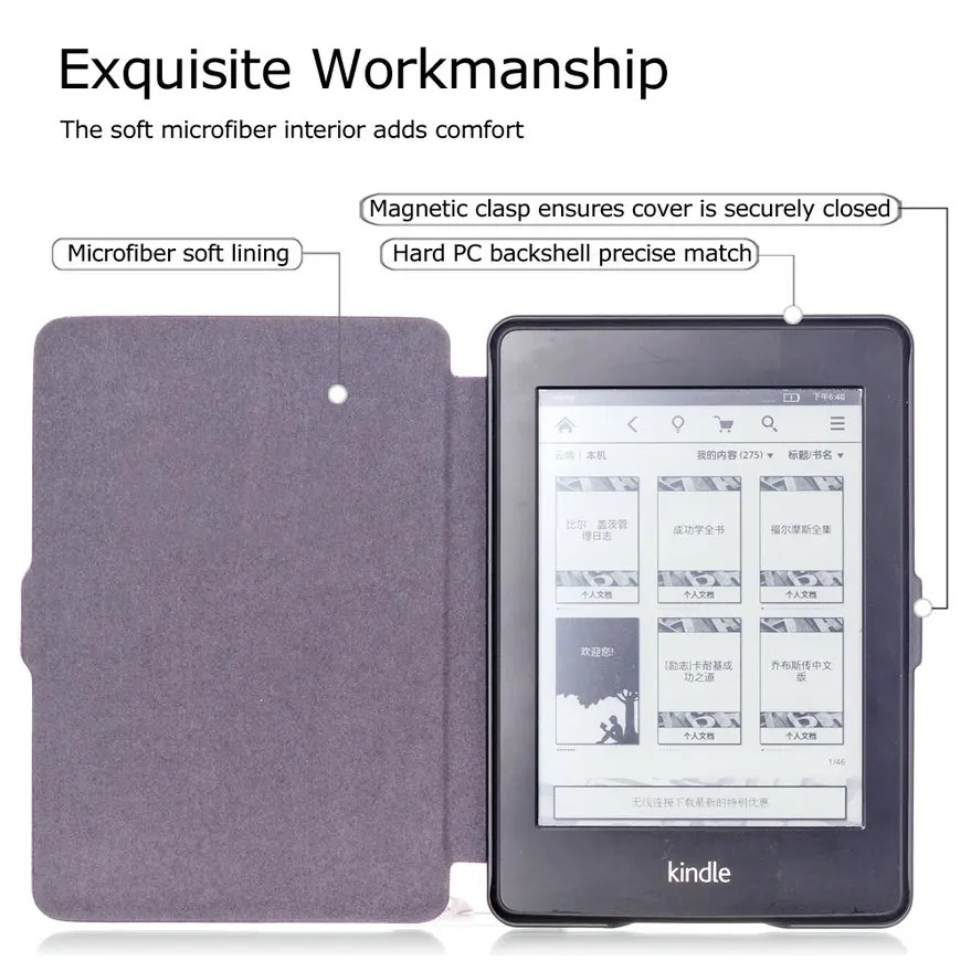 Кожаный чехол для Amazon Kindle Paperwhite (подходит всех моделей до 2018 года) тонкий умный