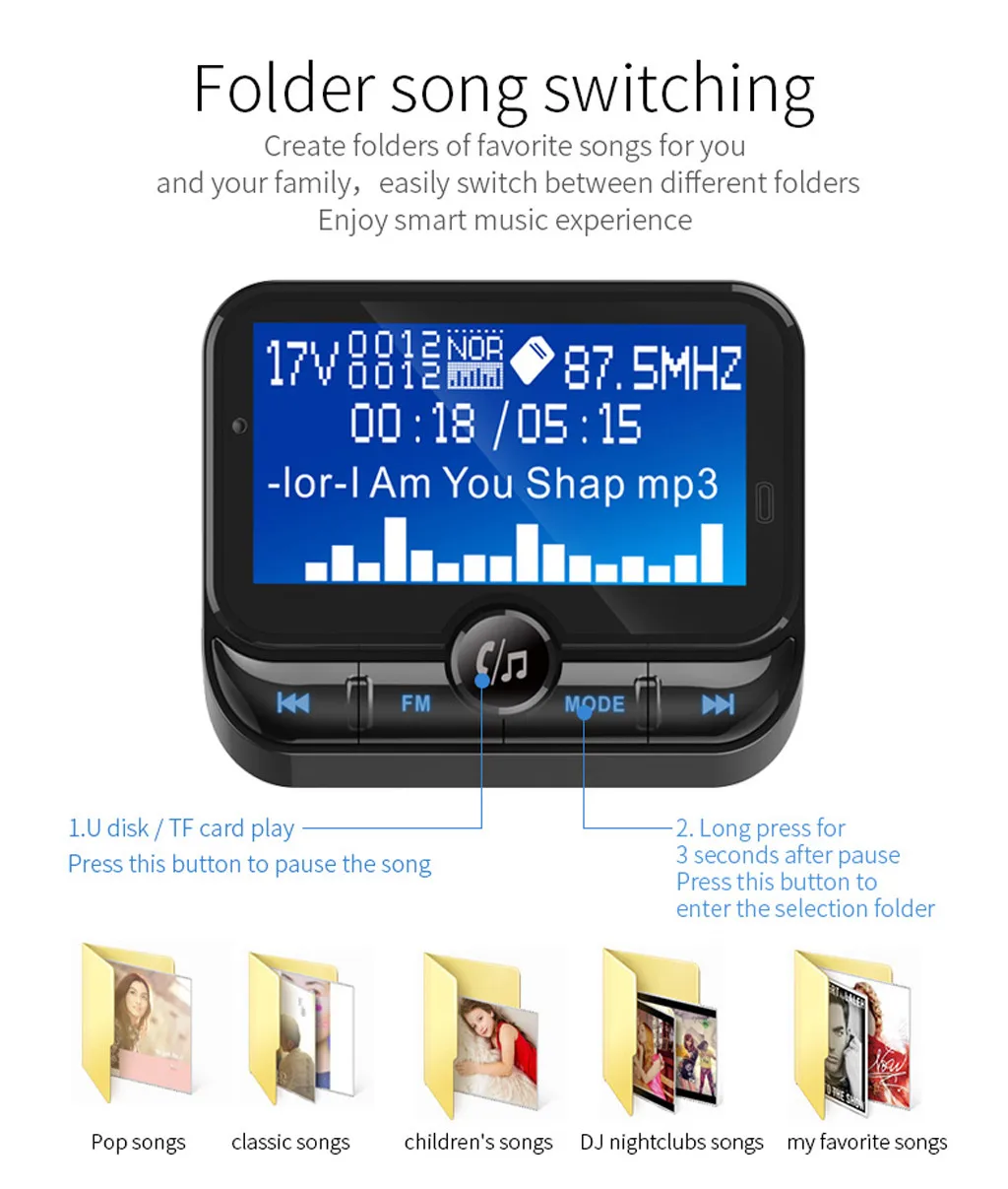 Bluetooth автомобильный комплект fm-передатчик mp3-плеер радио передатчик адаптер USB зарядное устройство TF карта AUX аудио вход