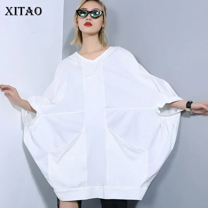 Женская Повседневная футболка с v образным вырезом XITAO однотонная свободная